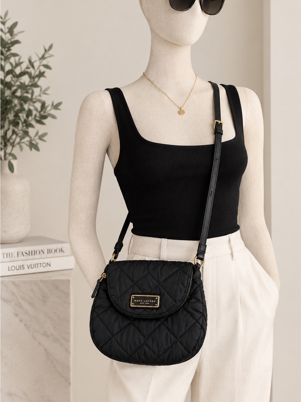 Marc by Marc Jacobs Black Quilted Crossbody Bag with Gold Hardware